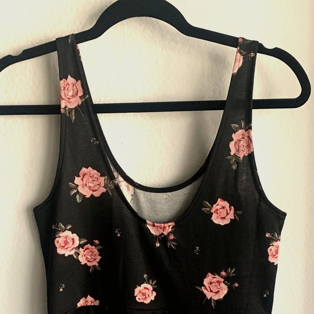 Divided  H&M Black Pink Floral Sleeveless Dress